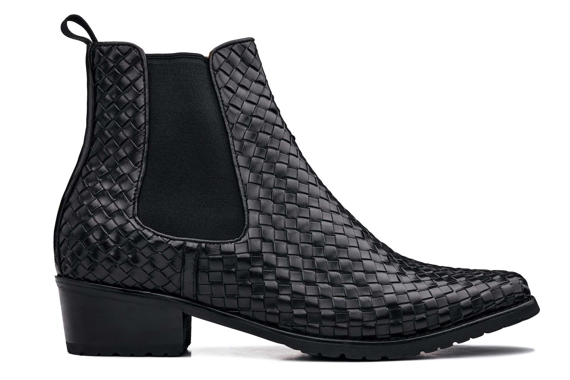 Black Woven Slip-On High-Top Chelsea Ankle Boots - 3606