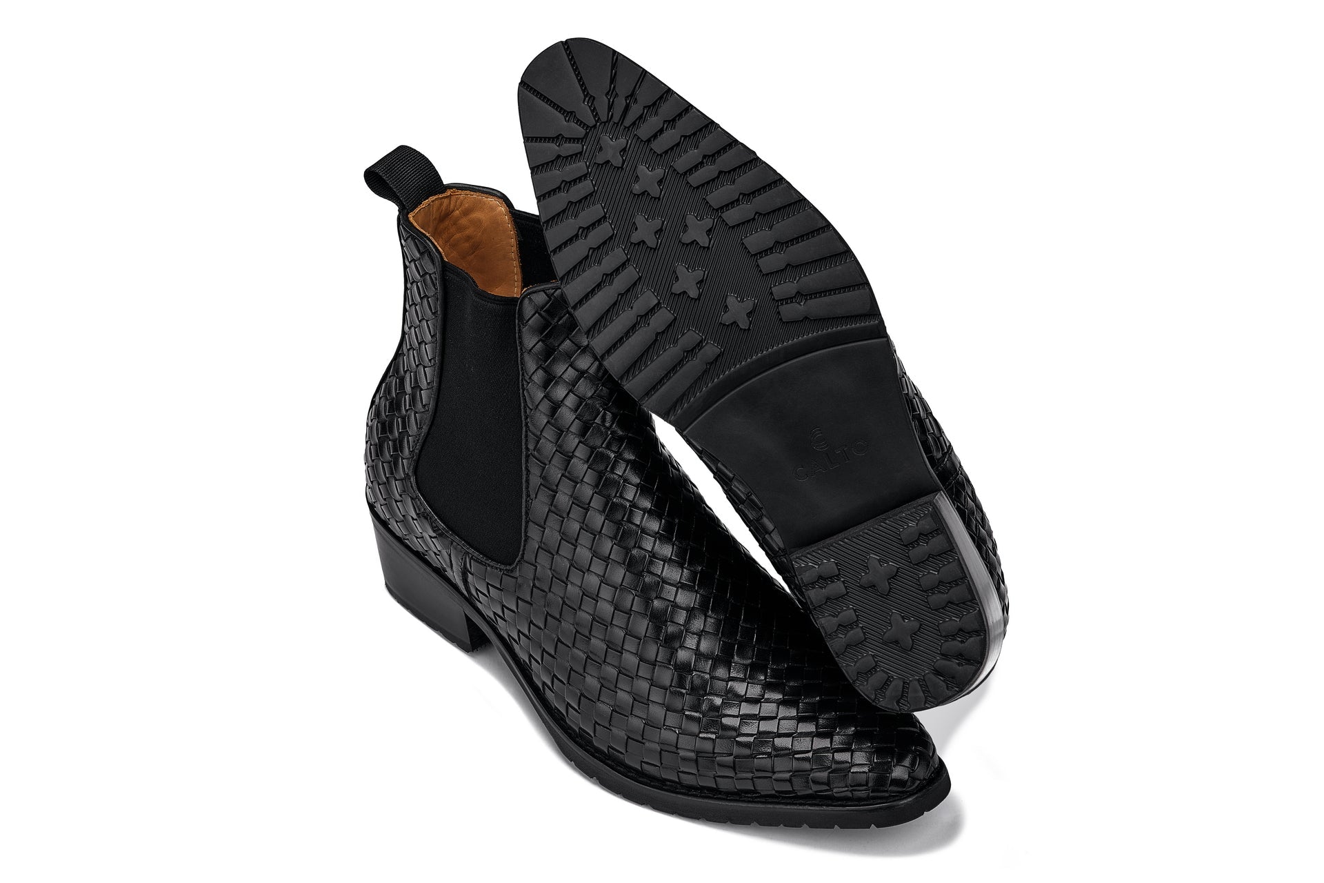 Black Woven Slip-On High-Top Chelsea Ankle Boots - 3931