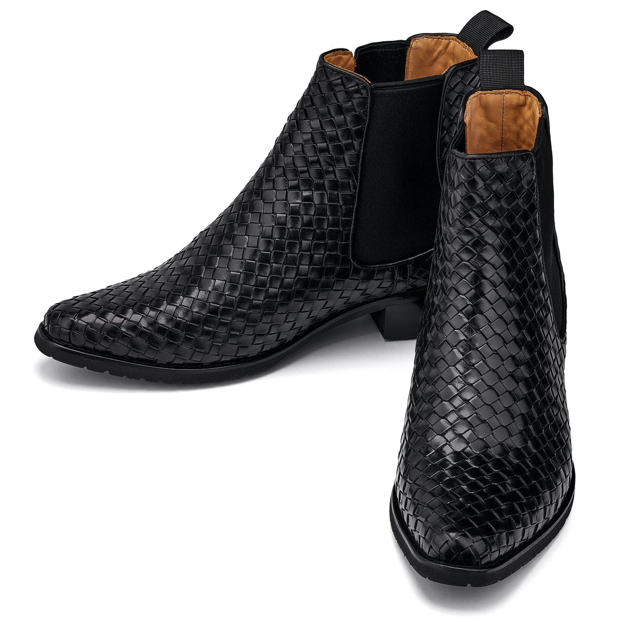 Black Woven Slip-On High-Top Chelsea Ankle Boots - 3607