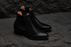 Black Woven Slip-On High-Top Chelsea Ankle Boots - 3784