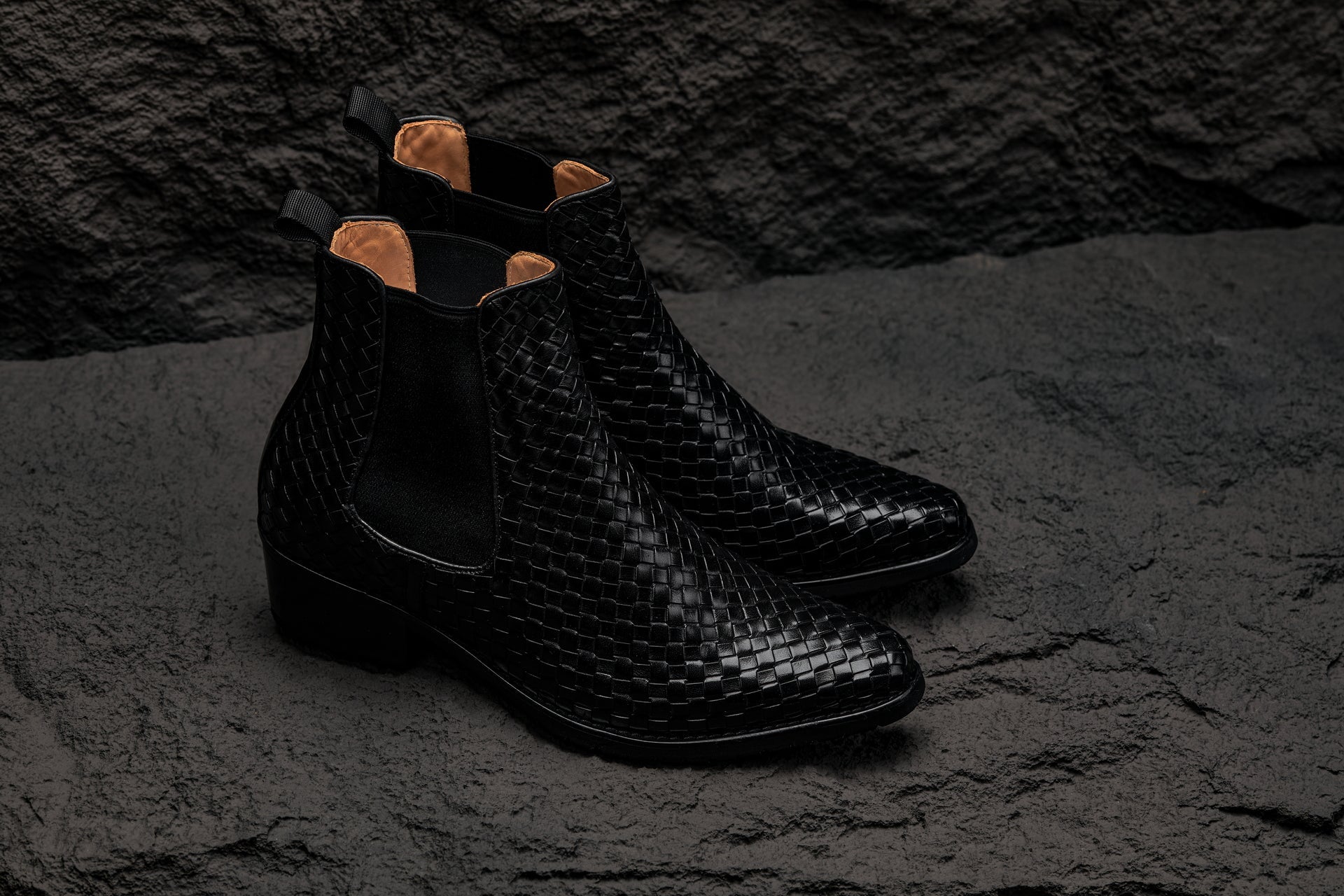 Black Woven Slip-On High-Top Chelsea Ankle Boots - 3228