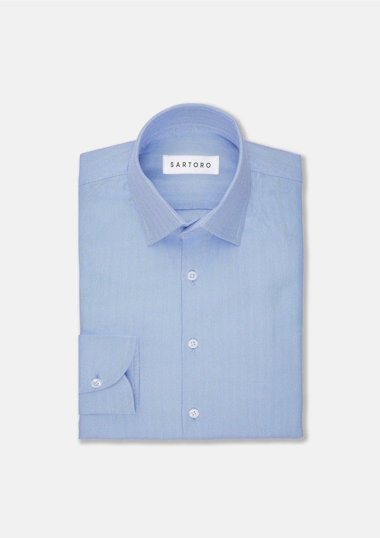 Blue Herringbone Shirt - SARTORO