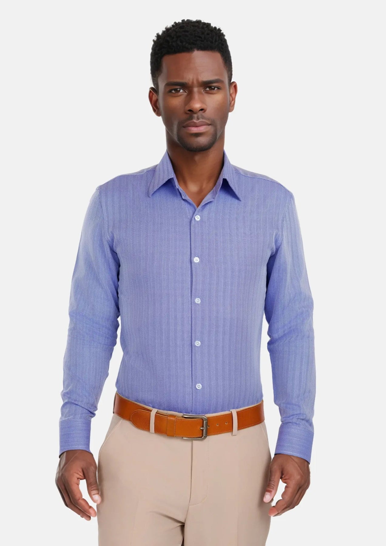 Blue Herringbone Shirt - SARTORO