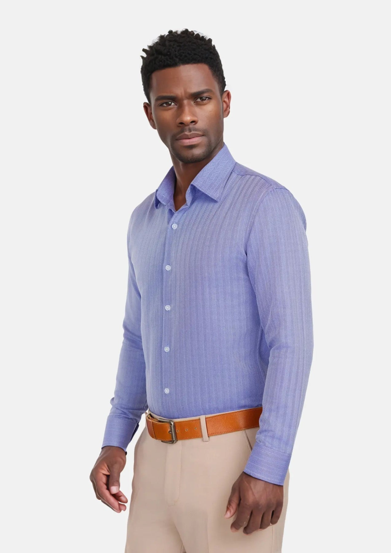 Blue Herringbone Shirt - SARTORO