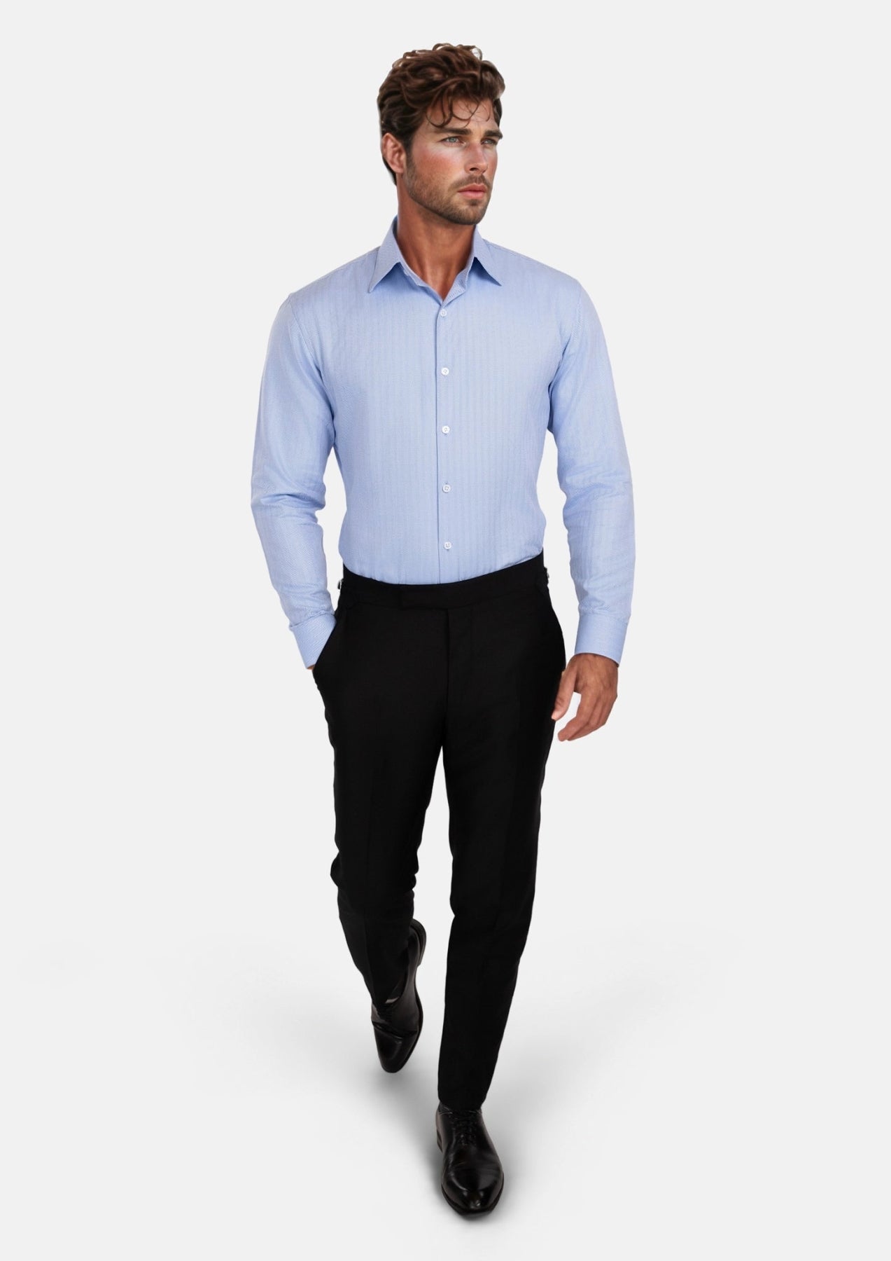 Blue Herringbone Shirt - SARTORO