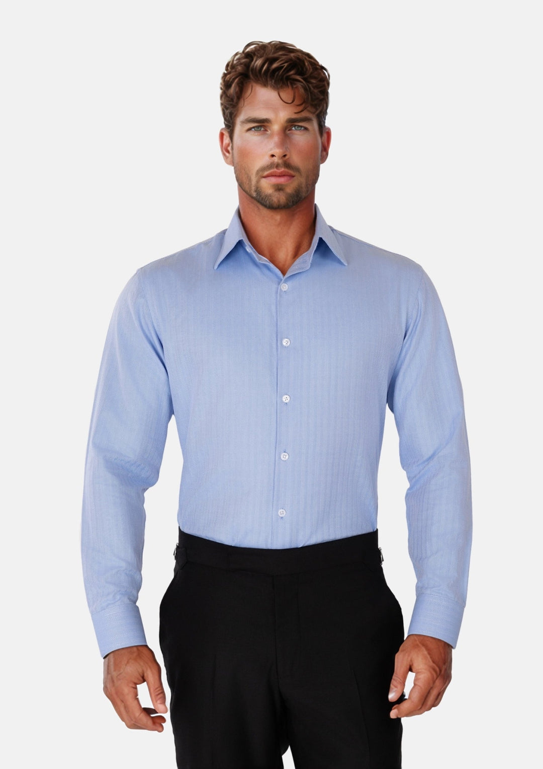 Blue Herringbone Shirt - SARTORO