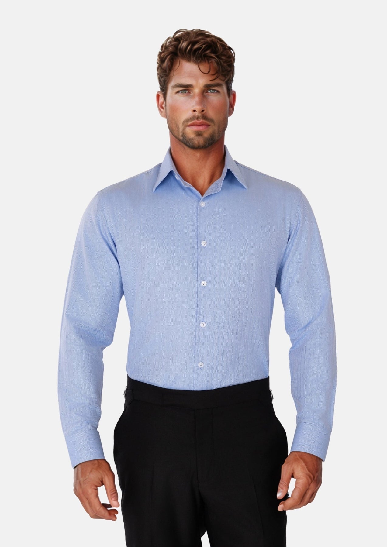 Blue Herringbone Shirt - SARTORO