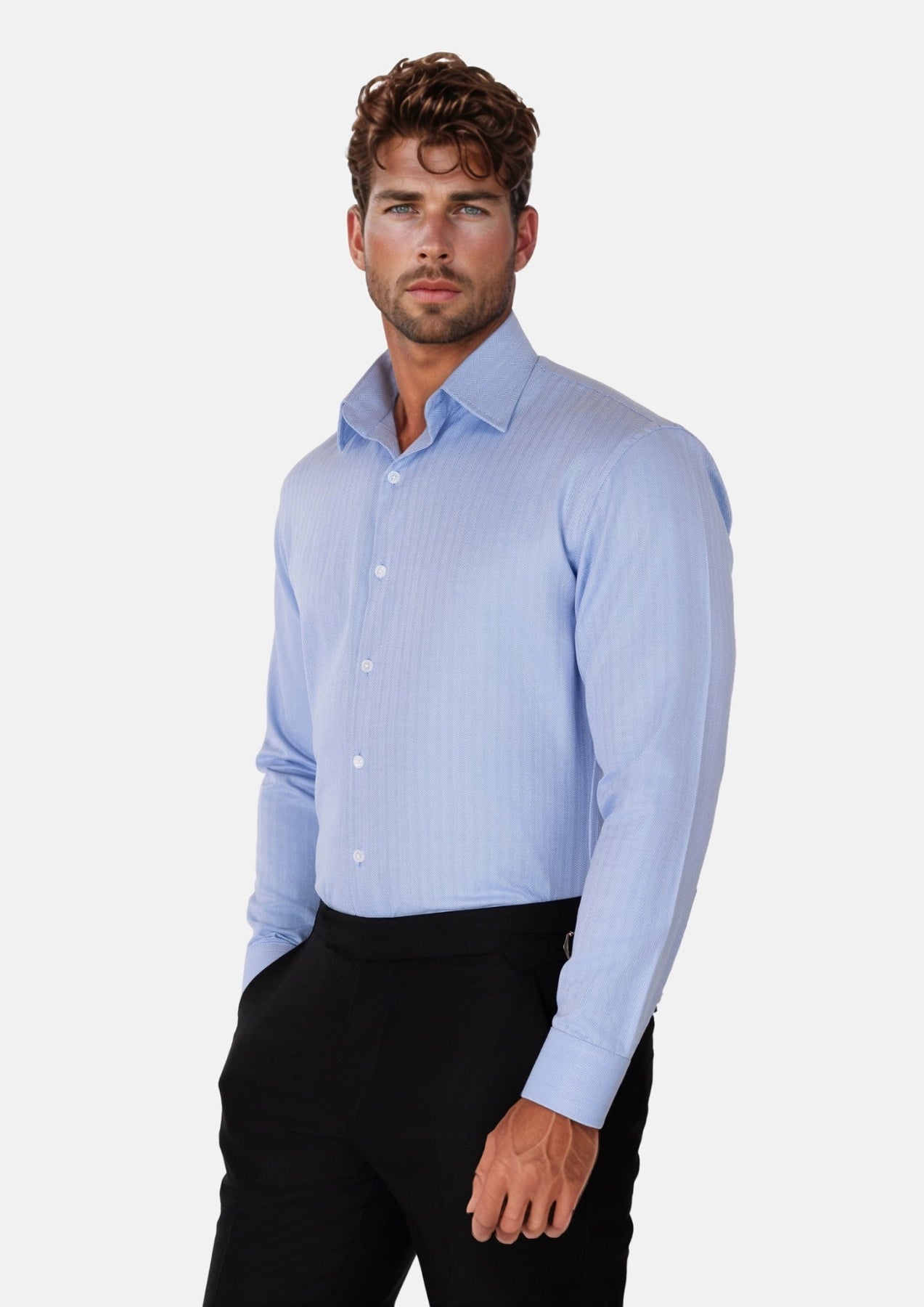 Blue Herringbone Shirt - SARTORO