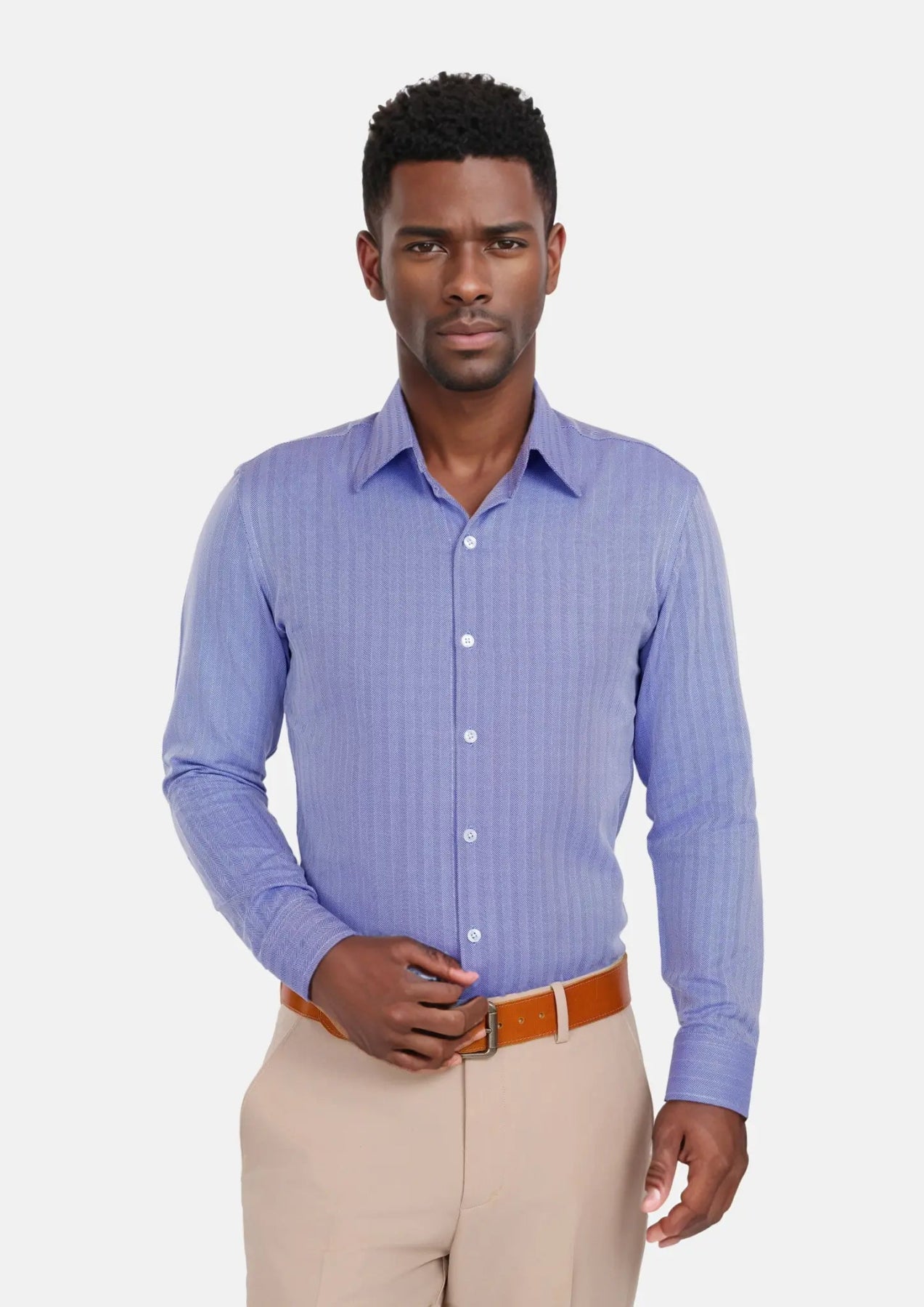 Blue Herringbone Shirt - SARTORO