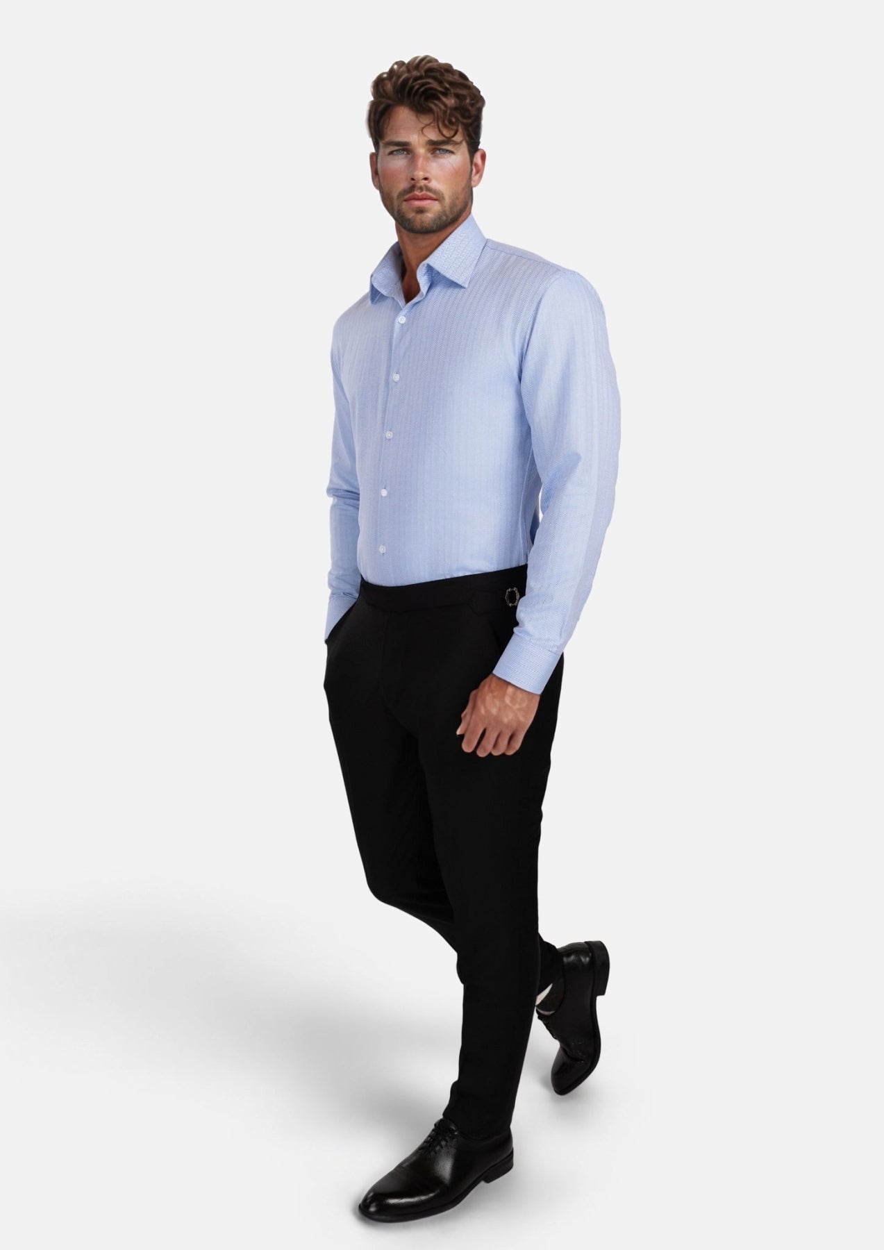 Blue Herringbone Shirt - SARTORO