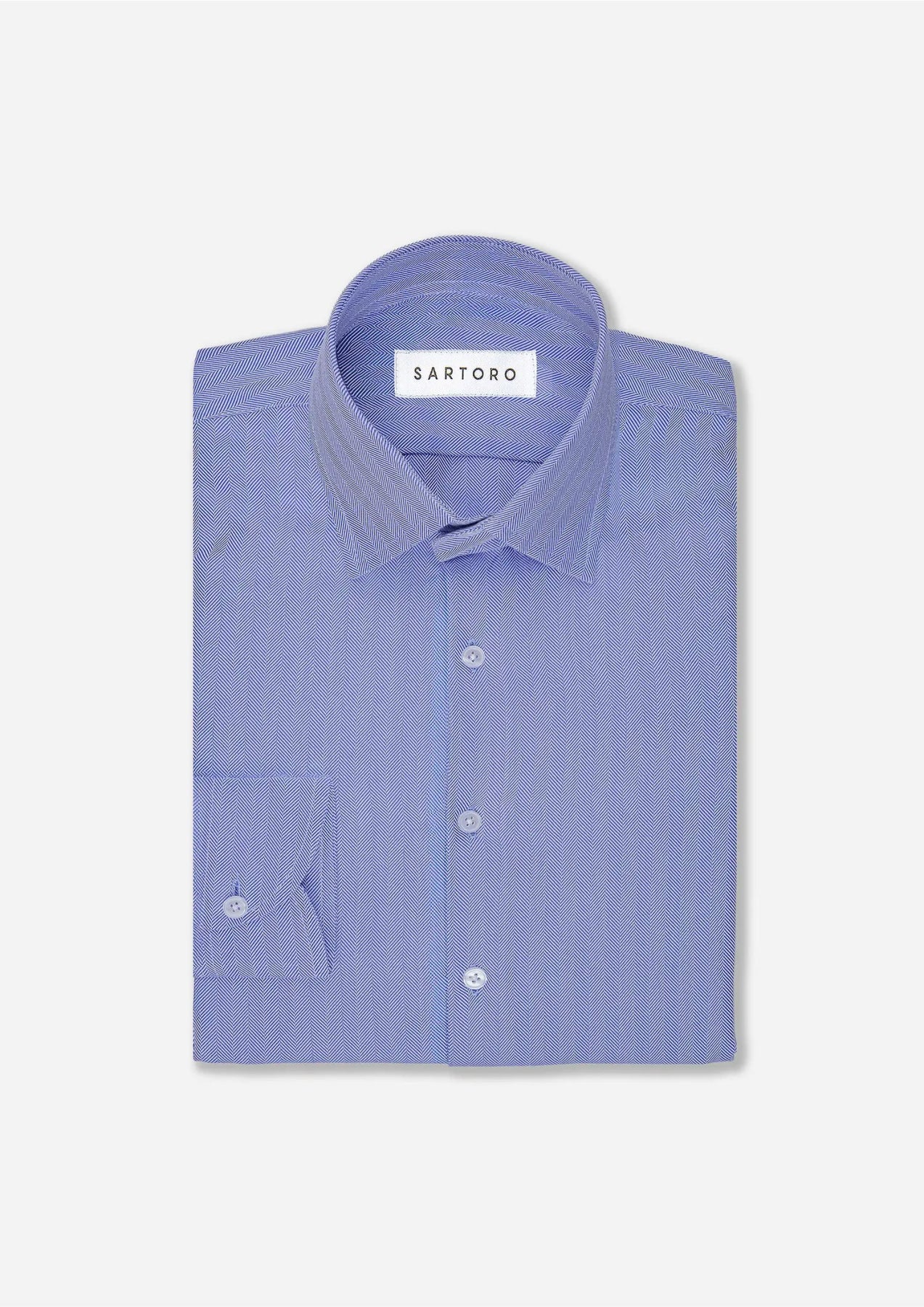 Blue Herringbone Shirt - SARTORO