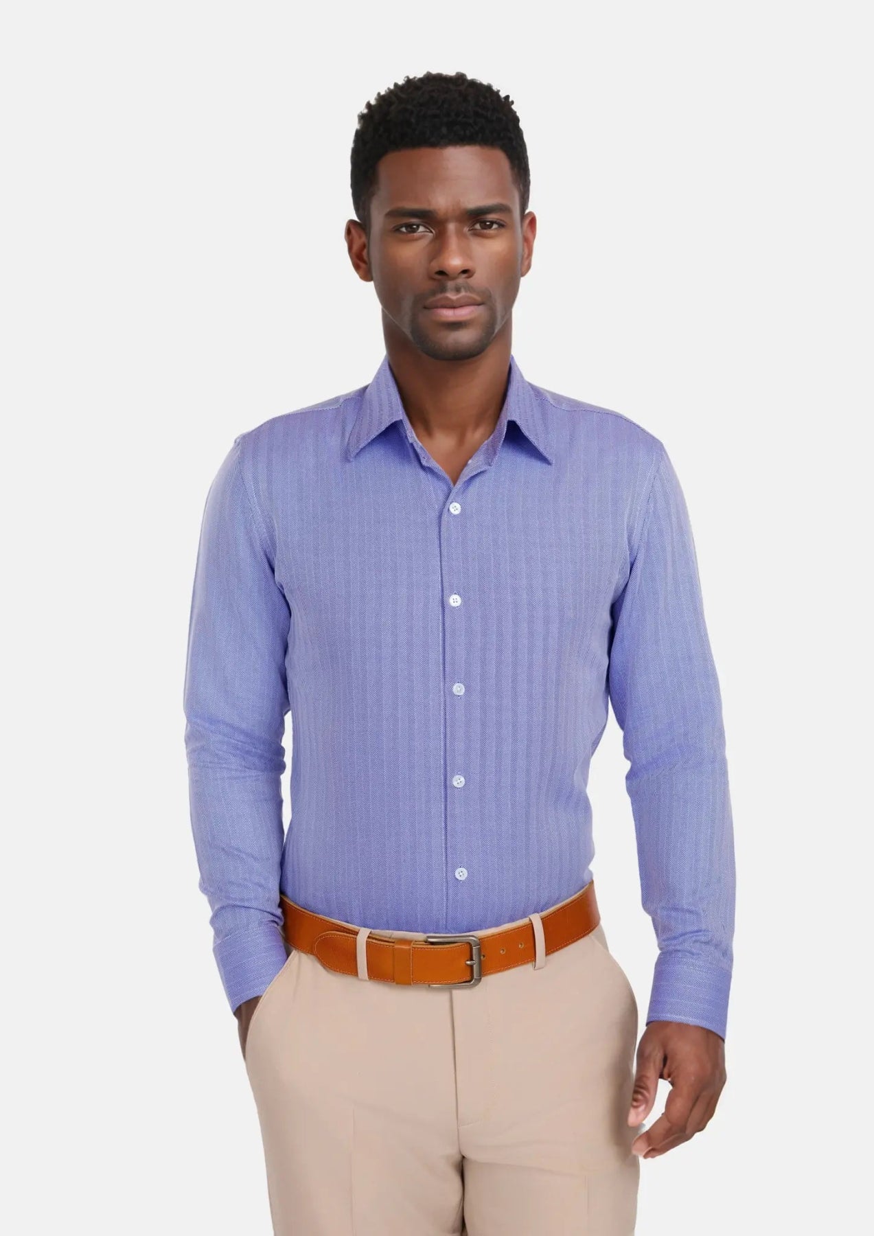 Blue Herringbone Shirt - SARTORO
