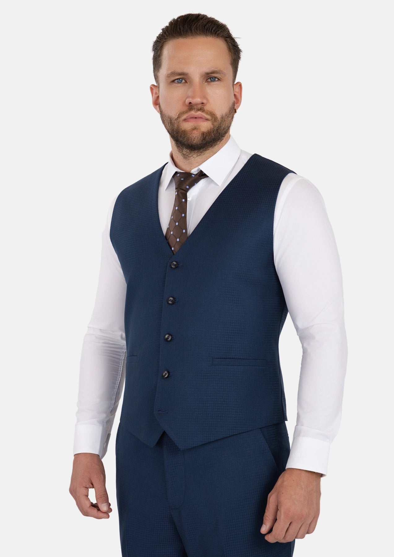 Blue Microcheck Vest - SARTORO