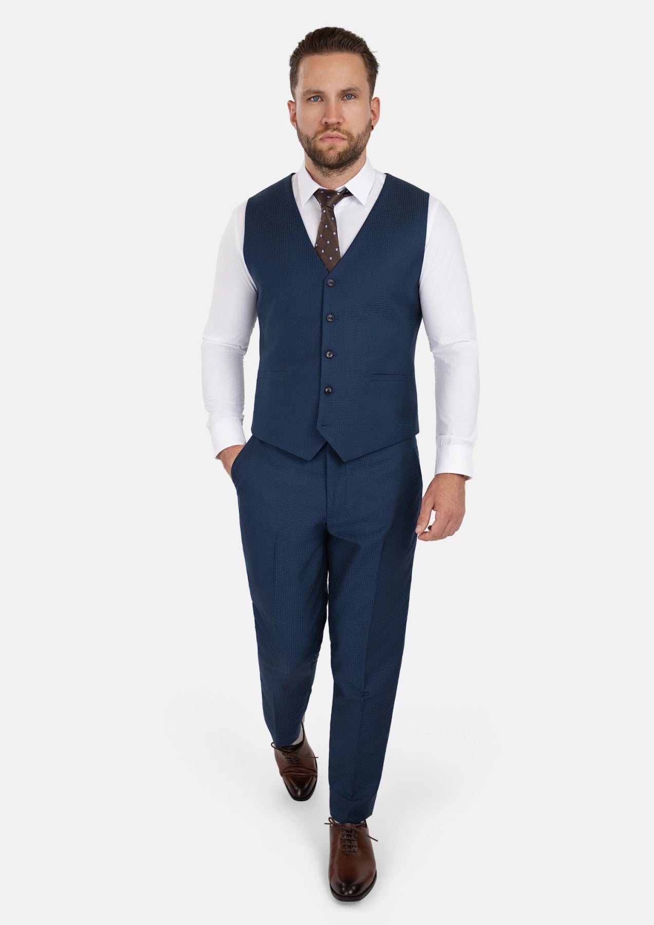 Blue Microcheck Vest - SARTORO