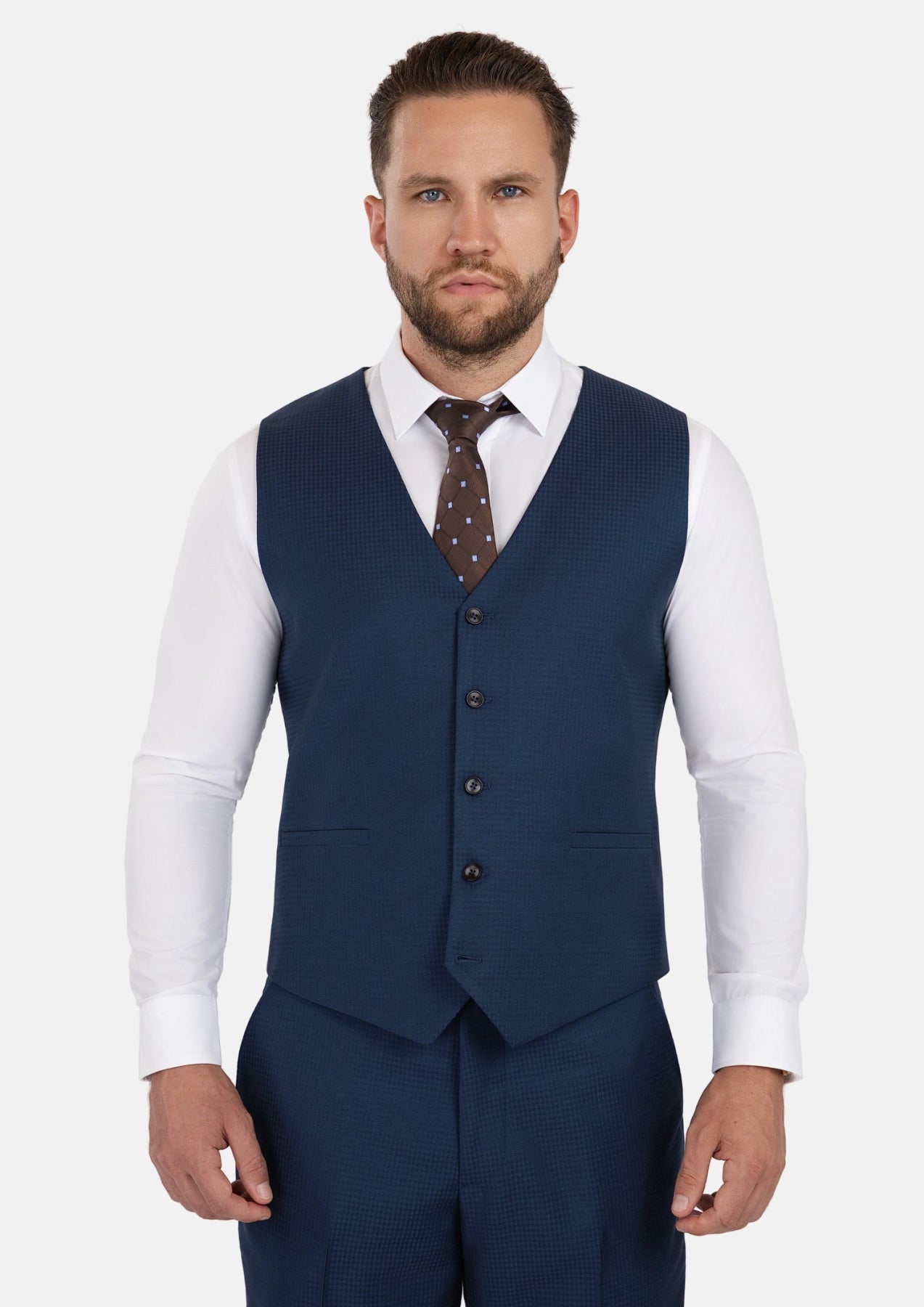 Blue Microcheck Vest - SARTORO