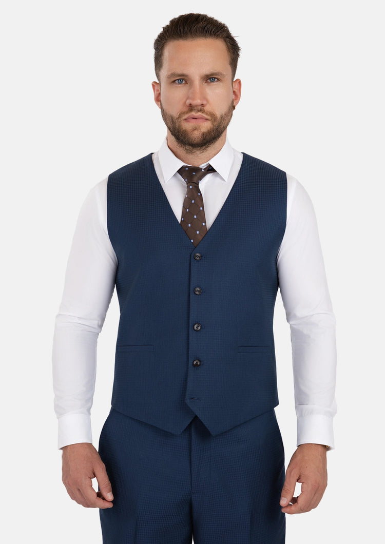 Blue Microcheck Vest - SARTORO569