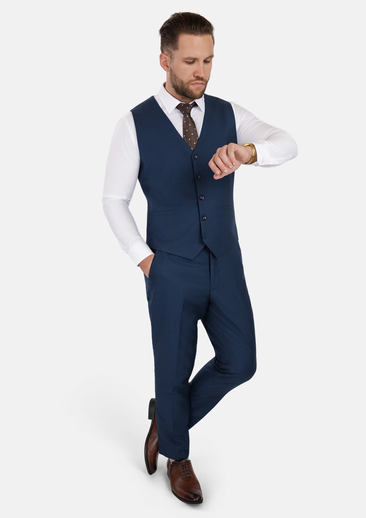 Blue Microcheck Vest - SARTORO