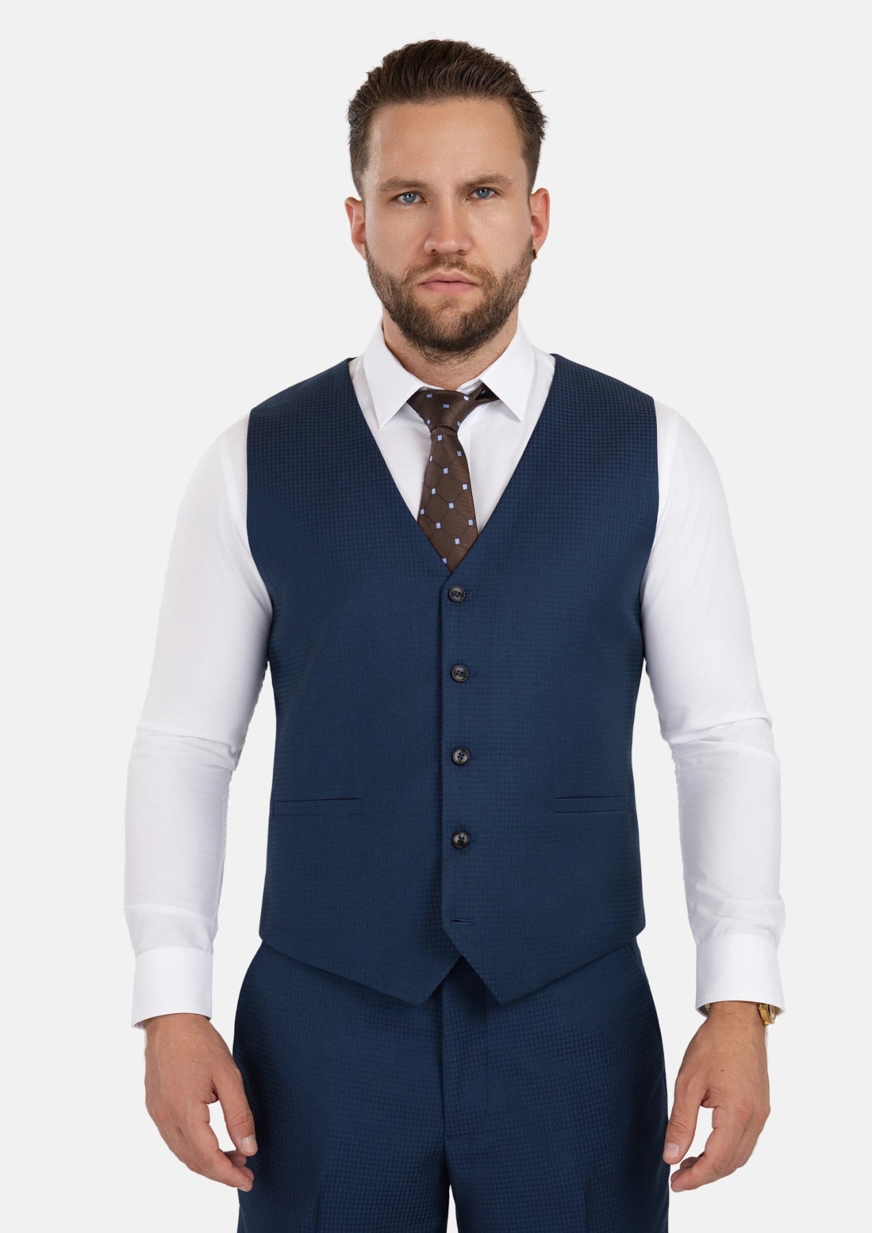 Blue Microcheck Vest - SARTORO