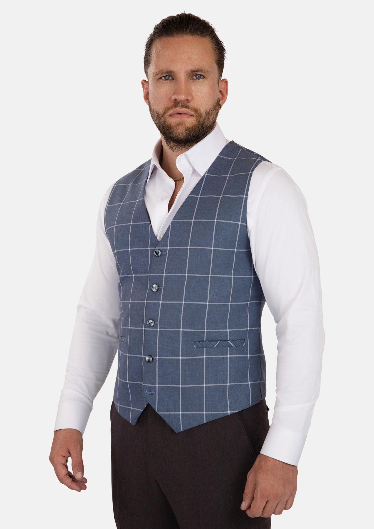 Blue Windowpane Vest - SARTORO207