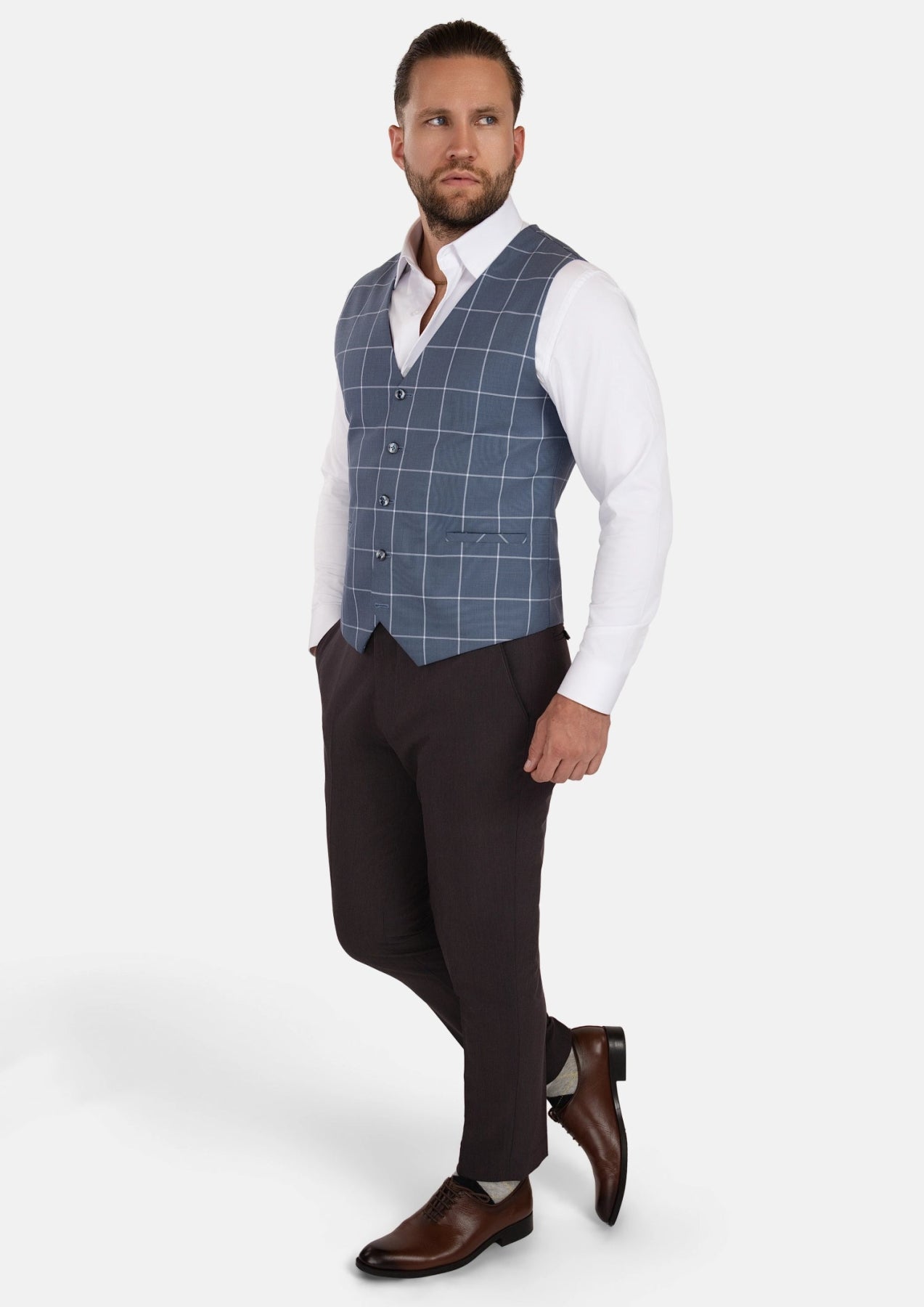 Blue Windowpane Vest - SARTORO966
