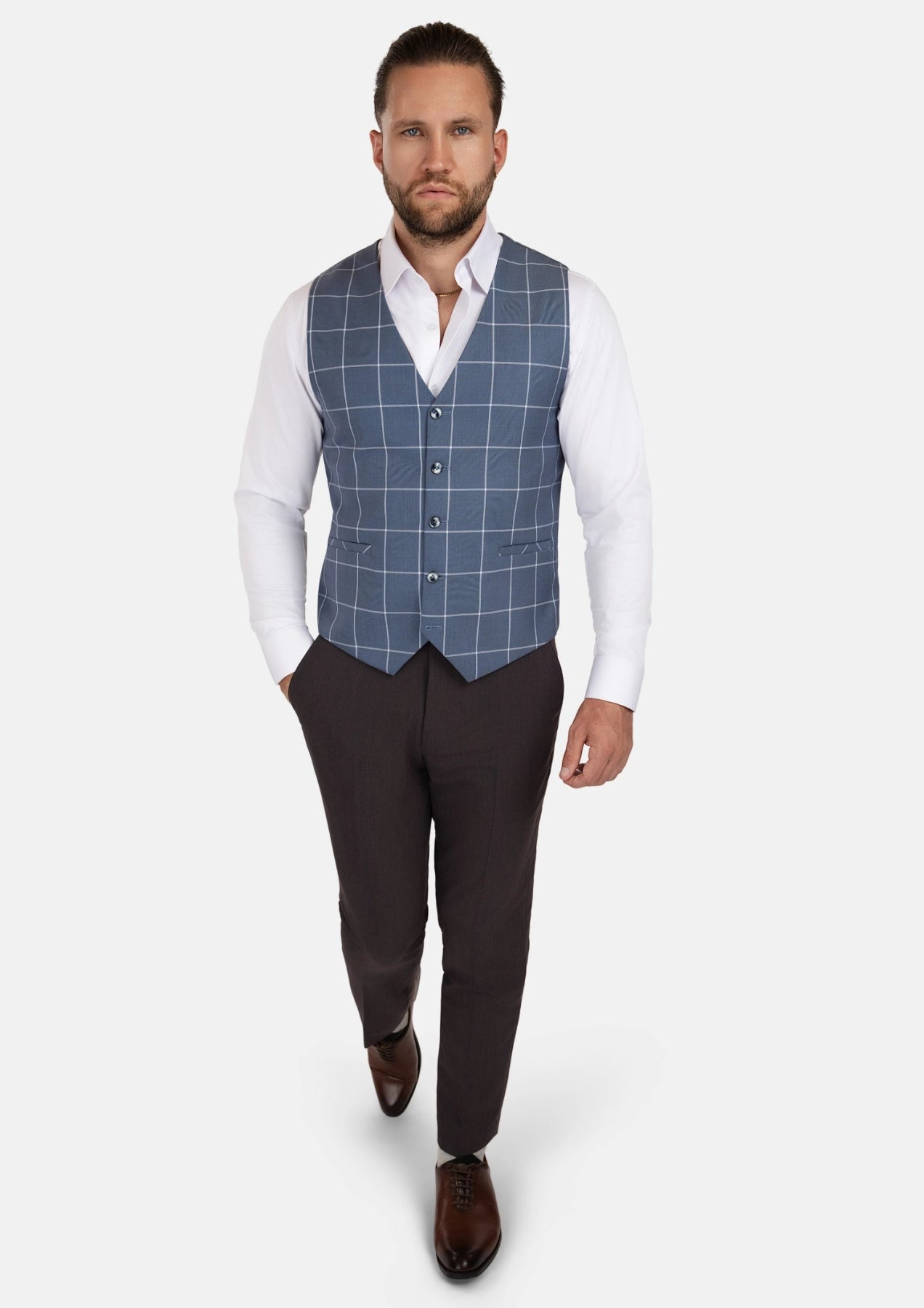 Blue Windowpane Vest - SARTORO568