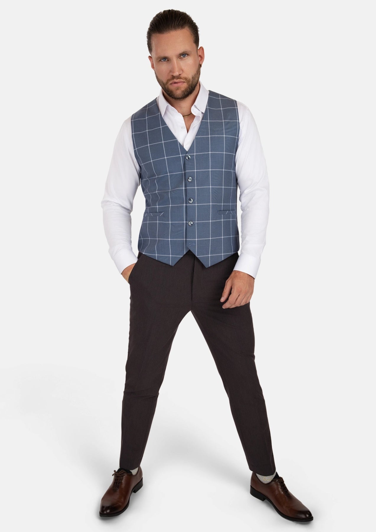 Blue Windowpane Vest - SARTORO72