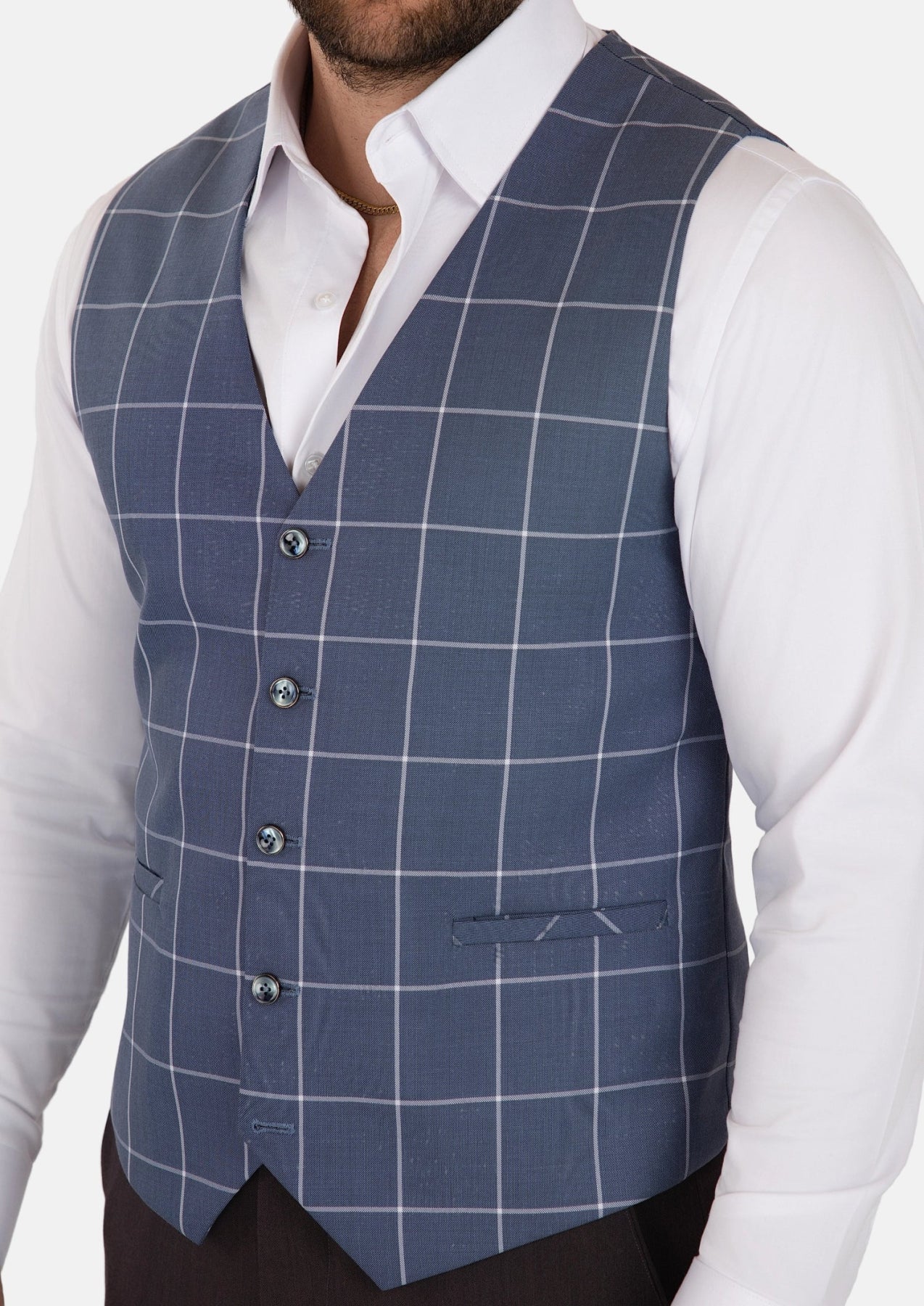 Blue Windowpane Vest - SARTORO332