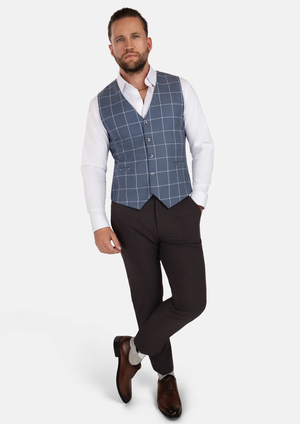 Blue Windowpane Vest - SARTORO441