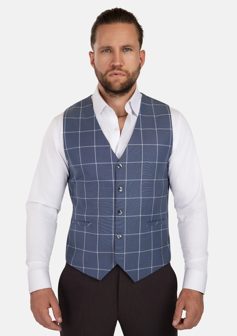 Blue Windowpane Vest687