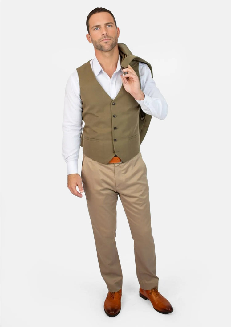 British Khaki Cotton Vest - SARTORO702