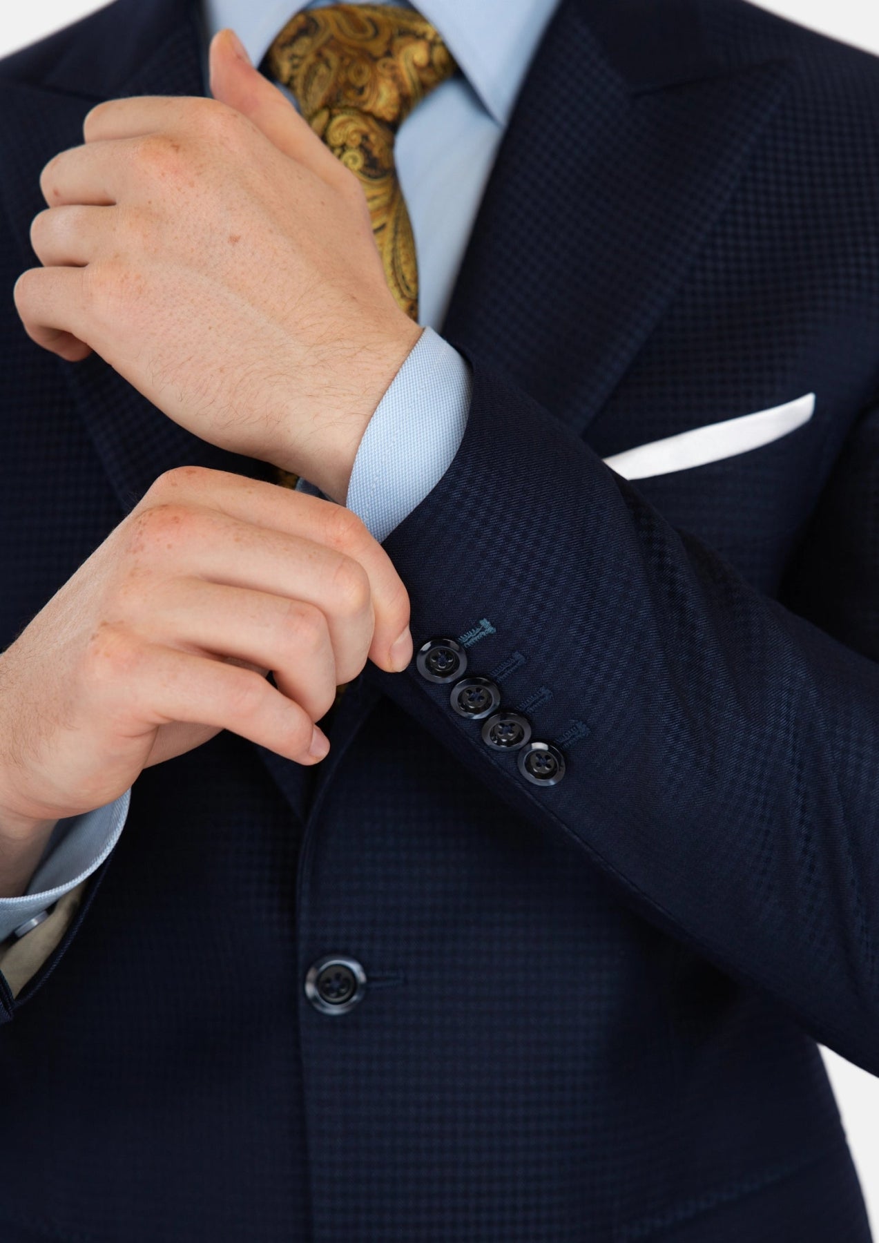 Broadway Navy Microcheck Suit Button