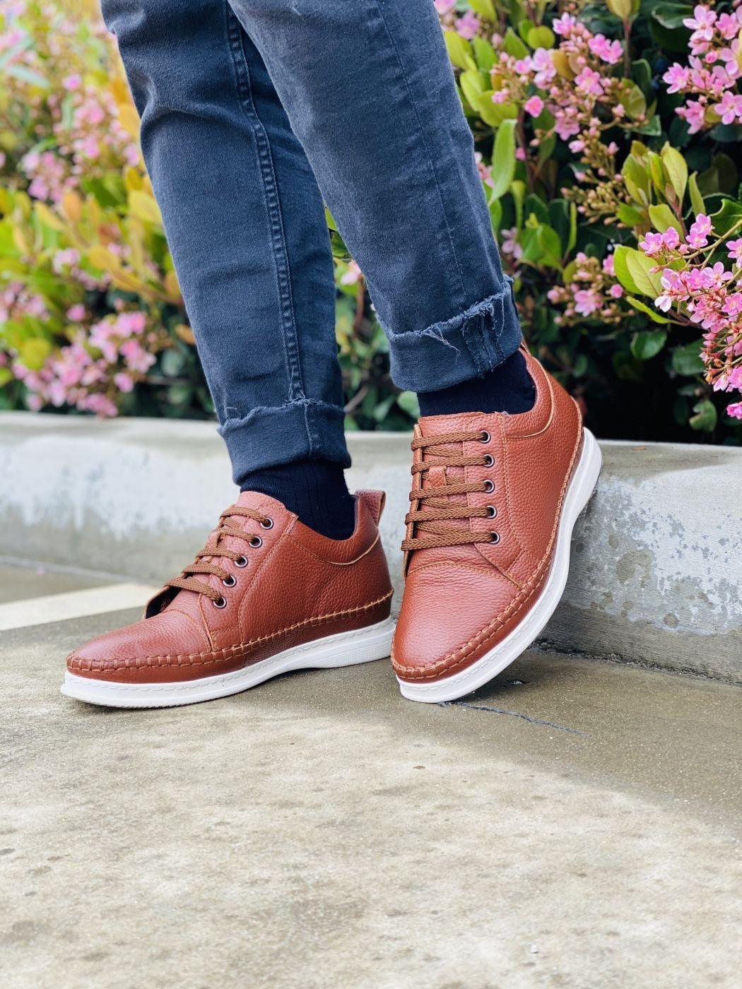 Brown Leather Elevator Sneakers - 3 Inches - SARTORO885