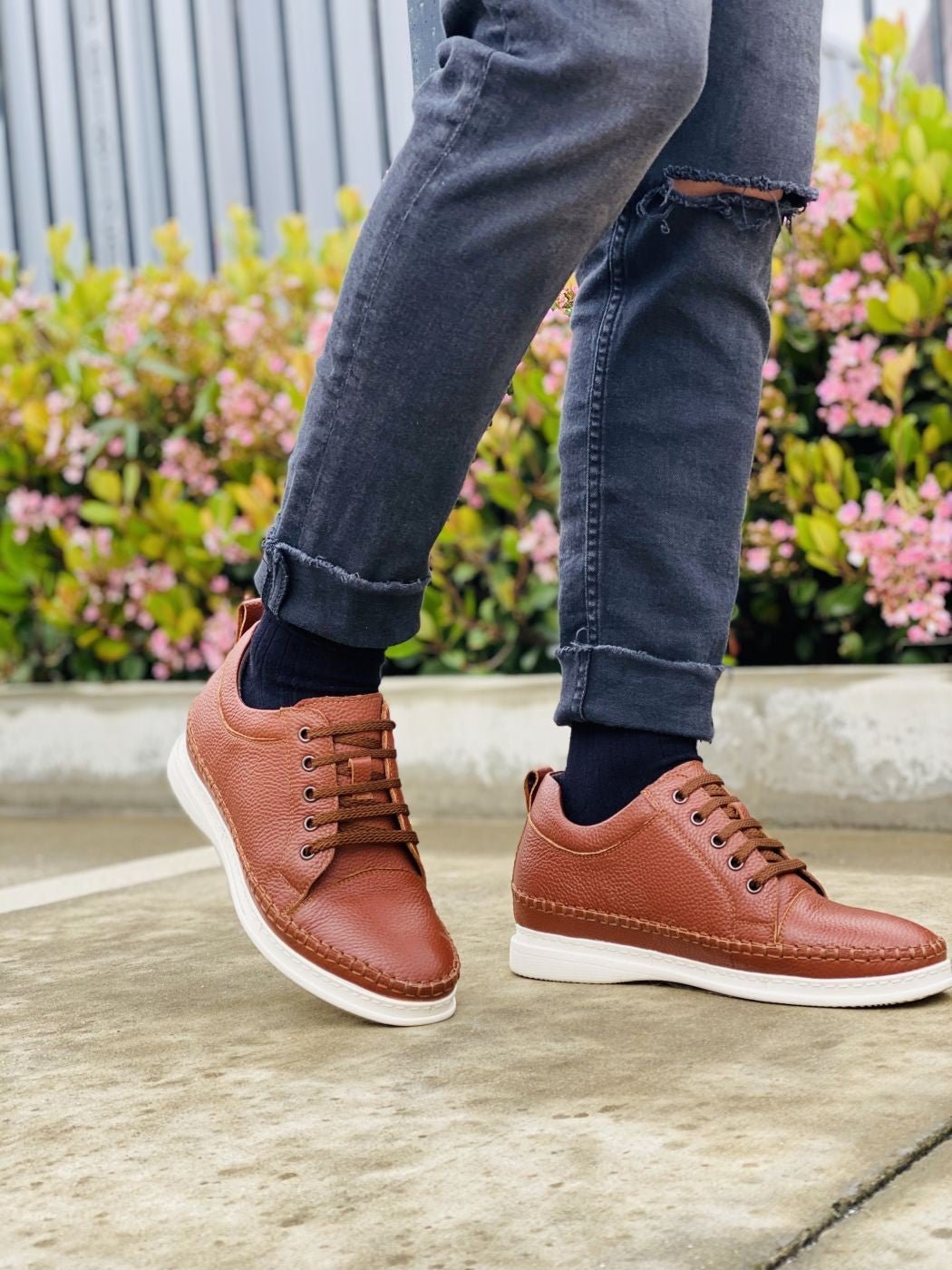 Brown Leather Elevator Sneakers - 3 Inches - SARTORO635