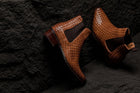 Brown Woven Chelsea High-Top Slip-On Ankle Boots - 3473