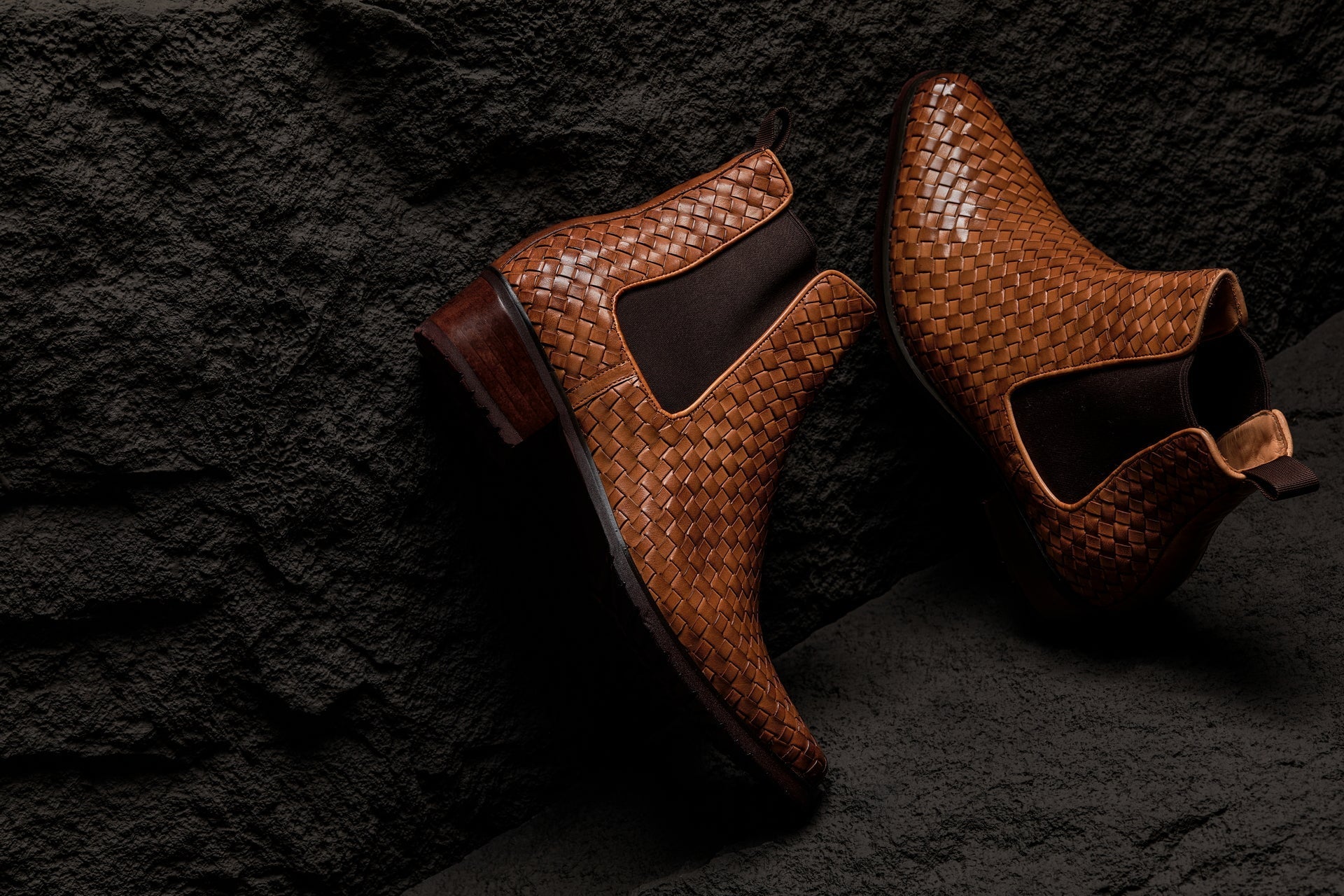 Brown Woven Chelsea High-Top Slip-On Ankle Boots - 3239