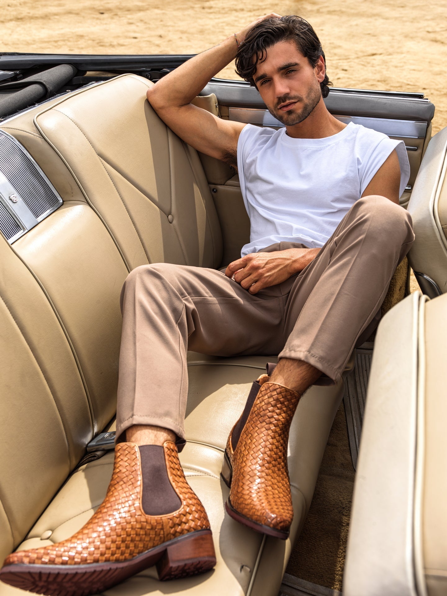 Brown Woven Chelsea High-Top Slip-On Ankle Boots - 3192