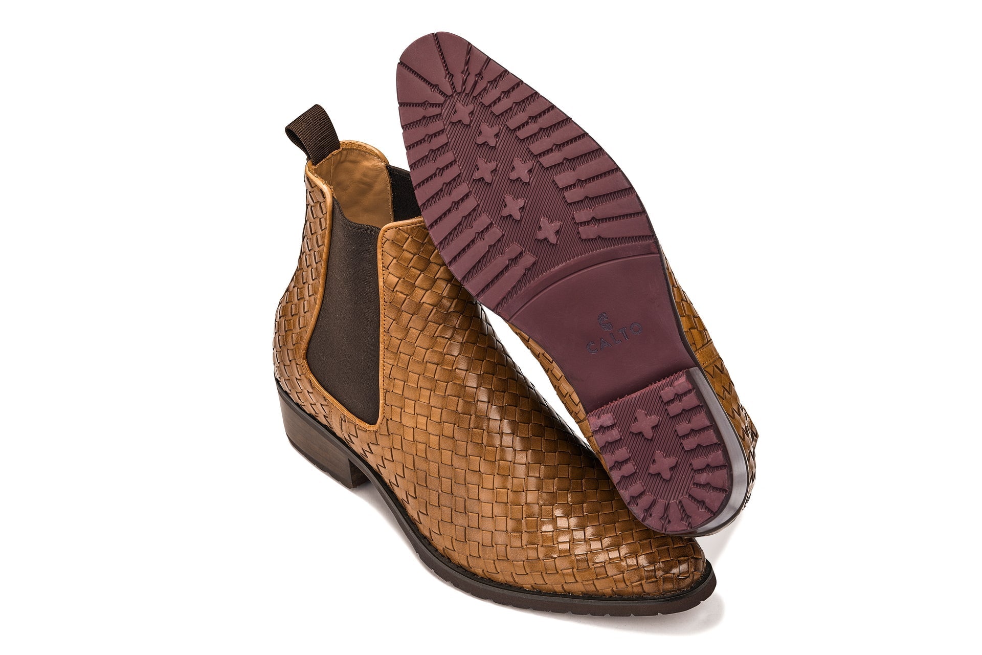 Brown Woven Chelsea High-Top Slip-On Ankle Boots - 3248