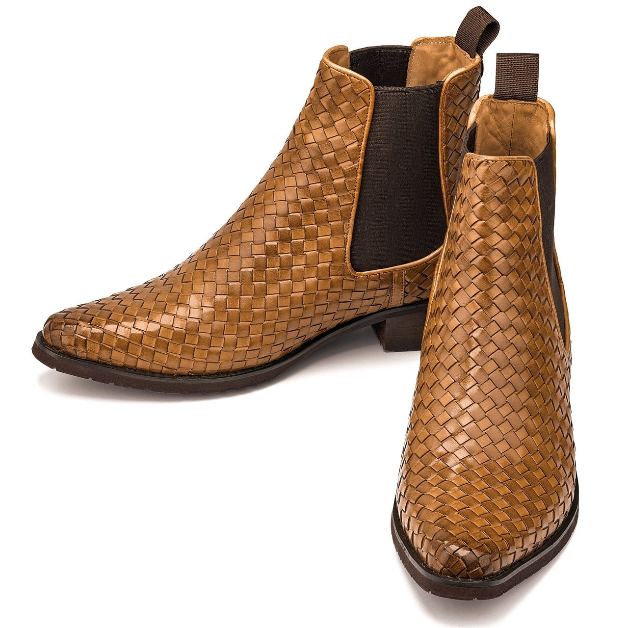 Brown Woven Chelsea High-Top Slip-On Ankle Boots - 3420