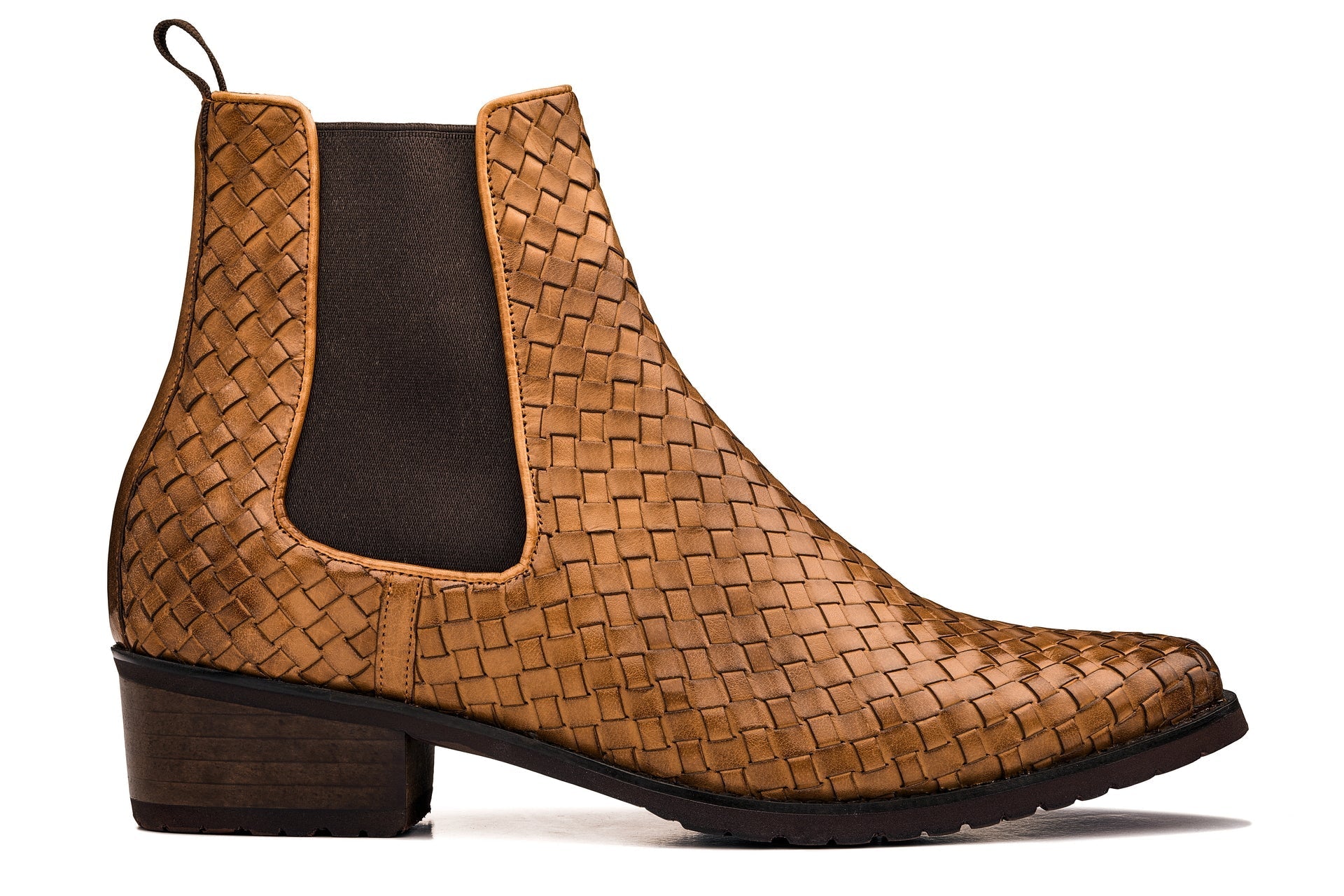 Brown Woven Chelsea High-Top Slip-On Ankle Boots - 366