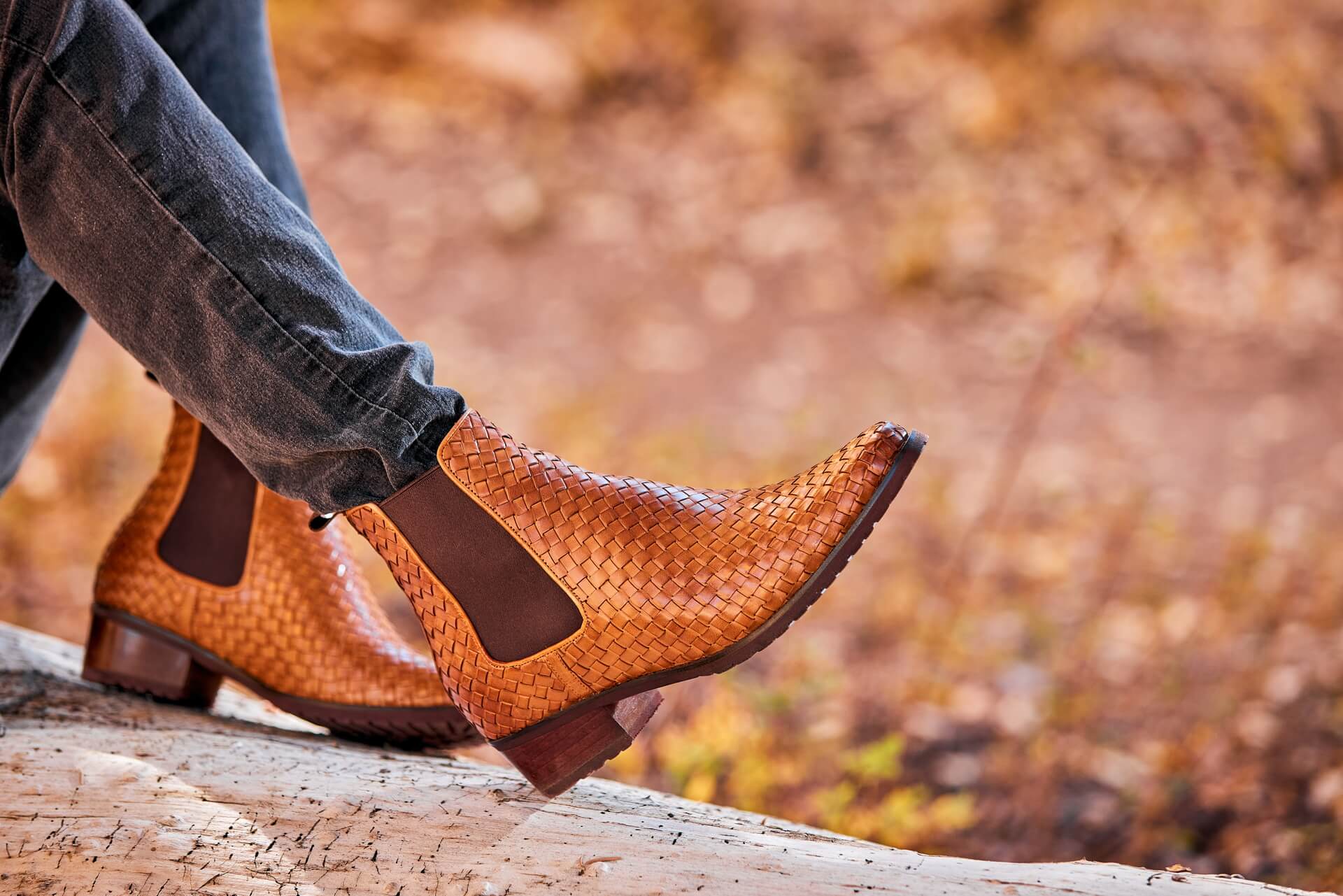 Brown Woven Chelsea High-Top Slip-On Ankle Boots - 3370