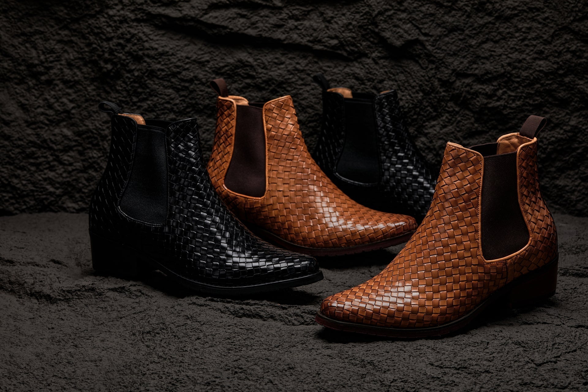 Brown Woven Chelsea High-Top Slip-On Ankle Boots - 3634