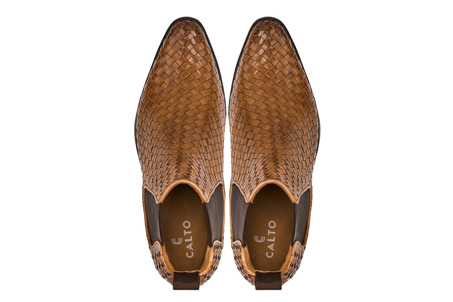 Brown Woven Chelsea High-Top Slip-On Ankle Boots - 3446