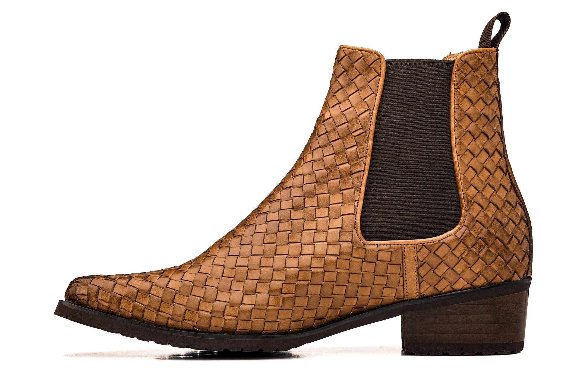 Brown Woven Chelsea High-Top Slip-On Ankle Boots - 3943