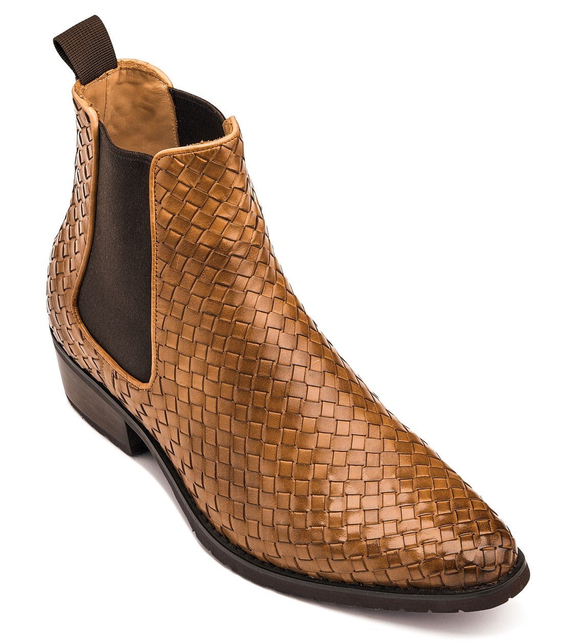 Brown Woven Chelsea High-Top Slip-On Ankle Boots - 3774