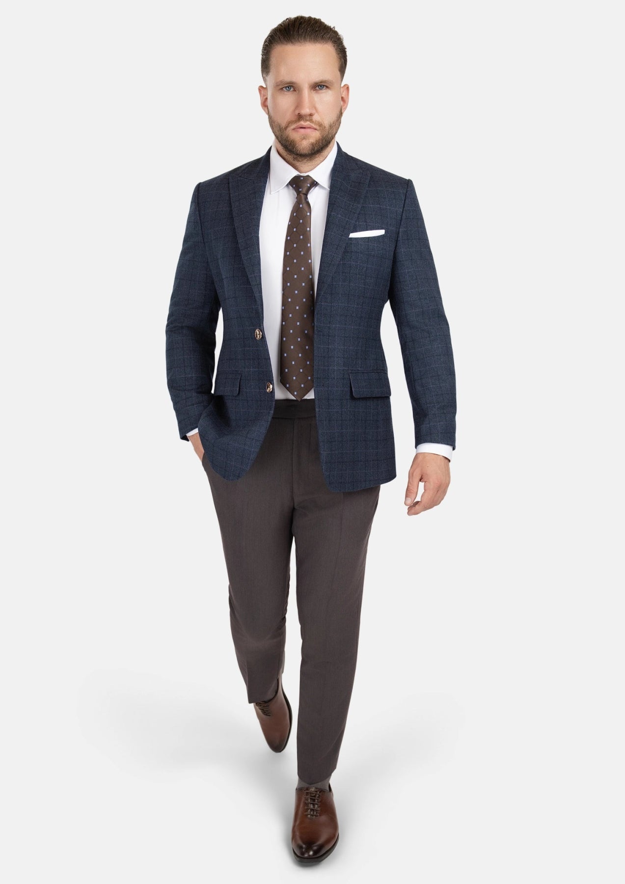 Bryant Charcoal Blue Check Flannel Jacket - SARTORO