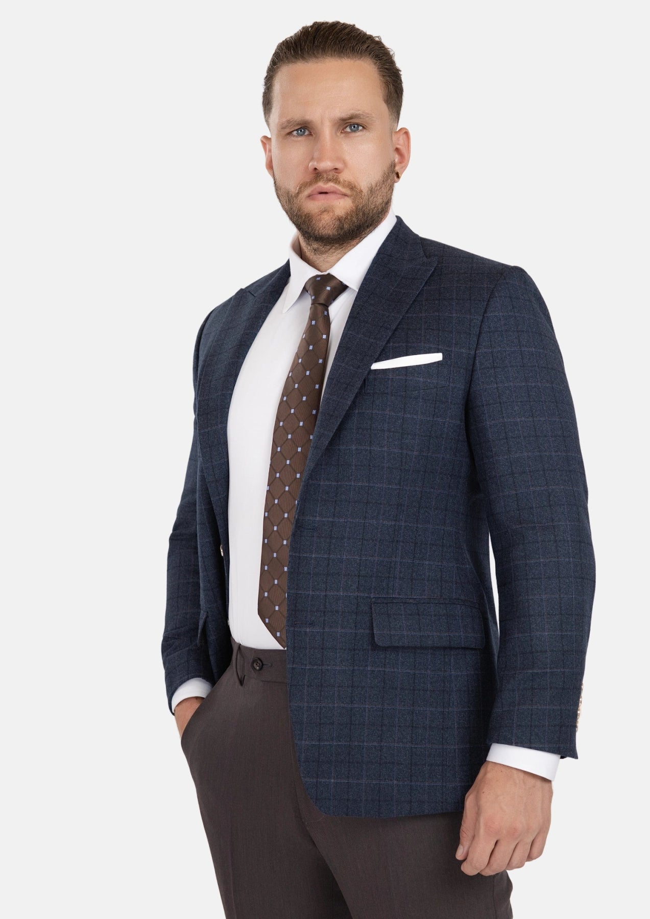 Bryant Charcoal Blue Check Flannel Jacket - SARTORO