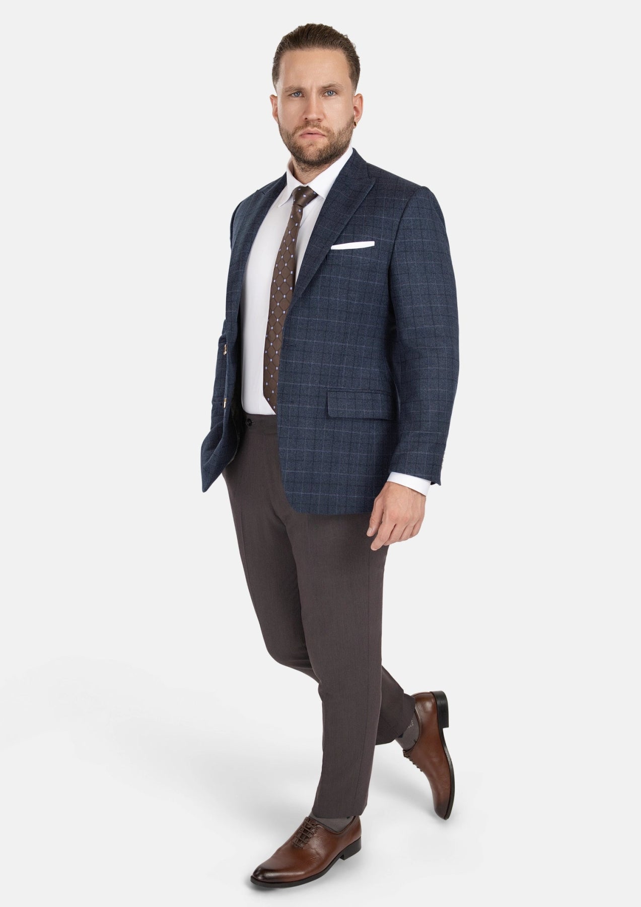 Bryant Charcoal Blue Check Flannel Jacket - SARTORO