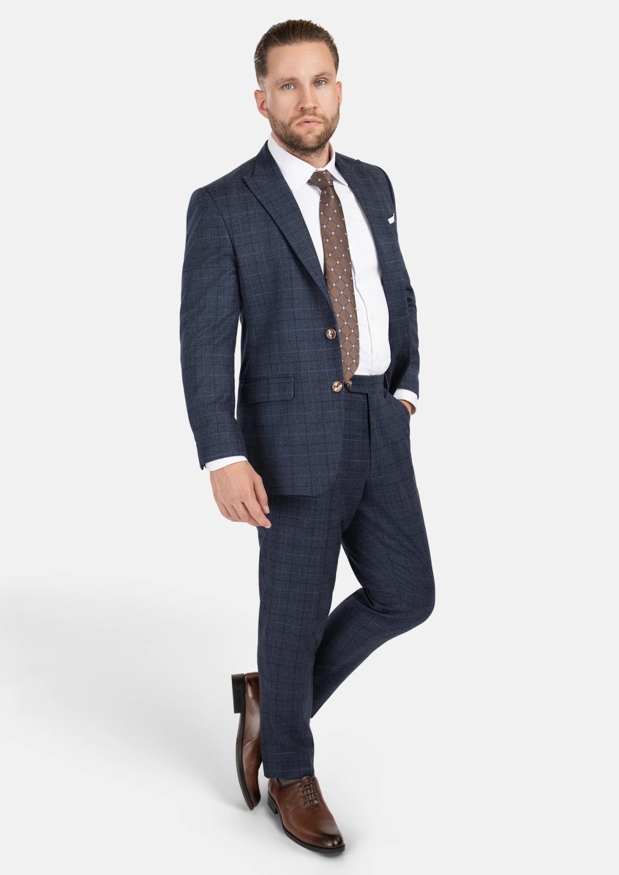 Bryant Charcoal Blue Check Flannel Suit - SARTORO