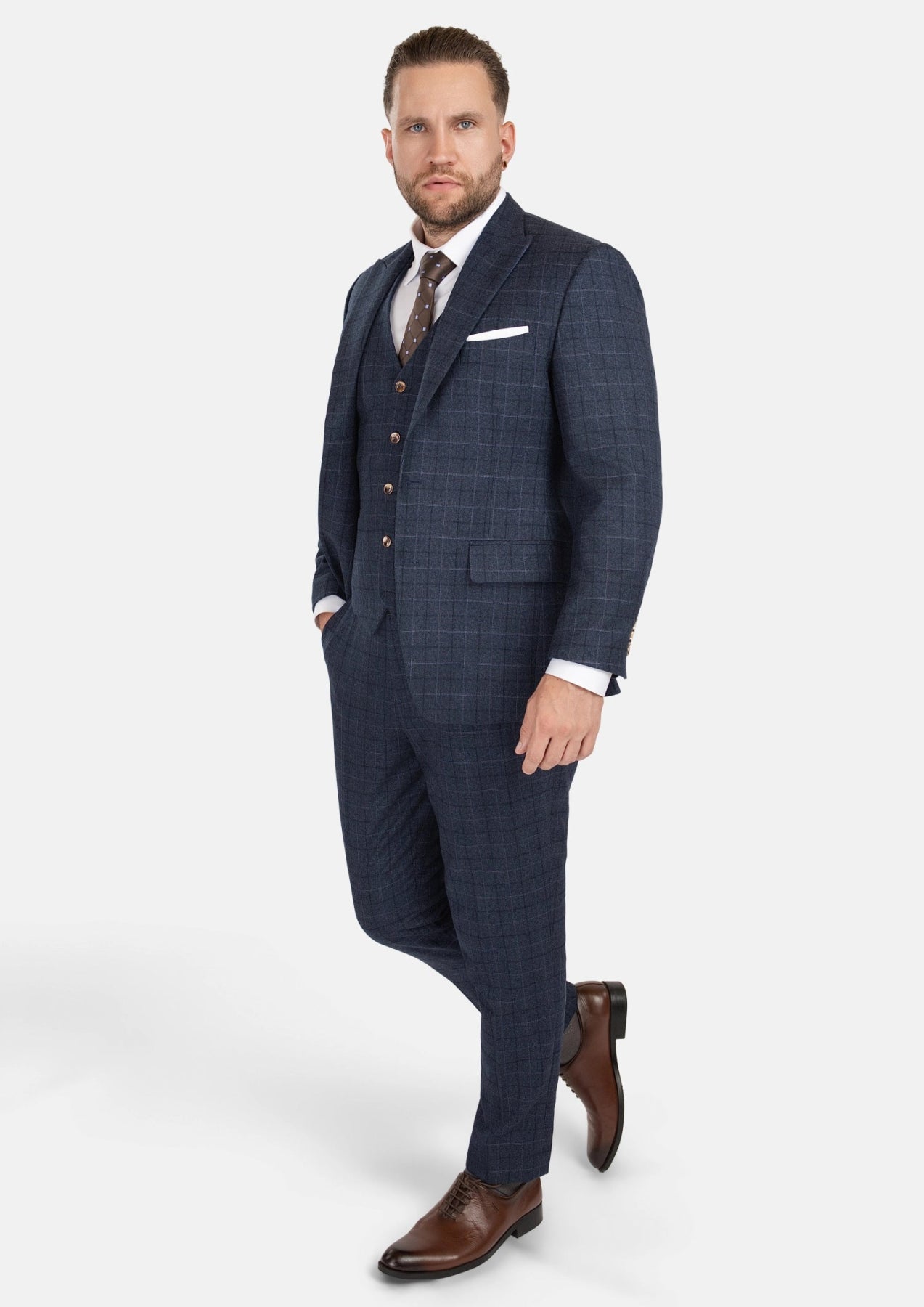Men's Bryant Charcoal Blue Check Flannel Suit | SARTORO Men's Bryant Charcoal Blue Check Flannel Suit | SARTORO