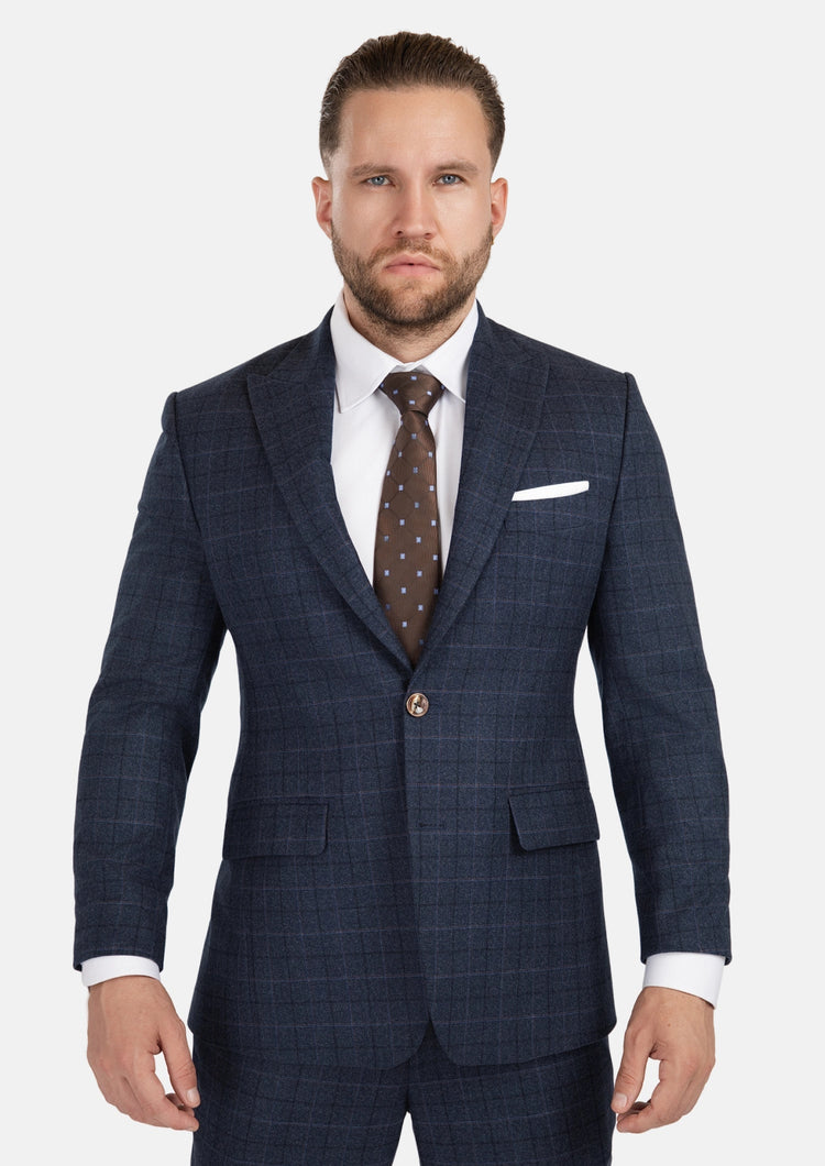 Bryant Charcoal Blue Check Flannel Suit - SARTORO193